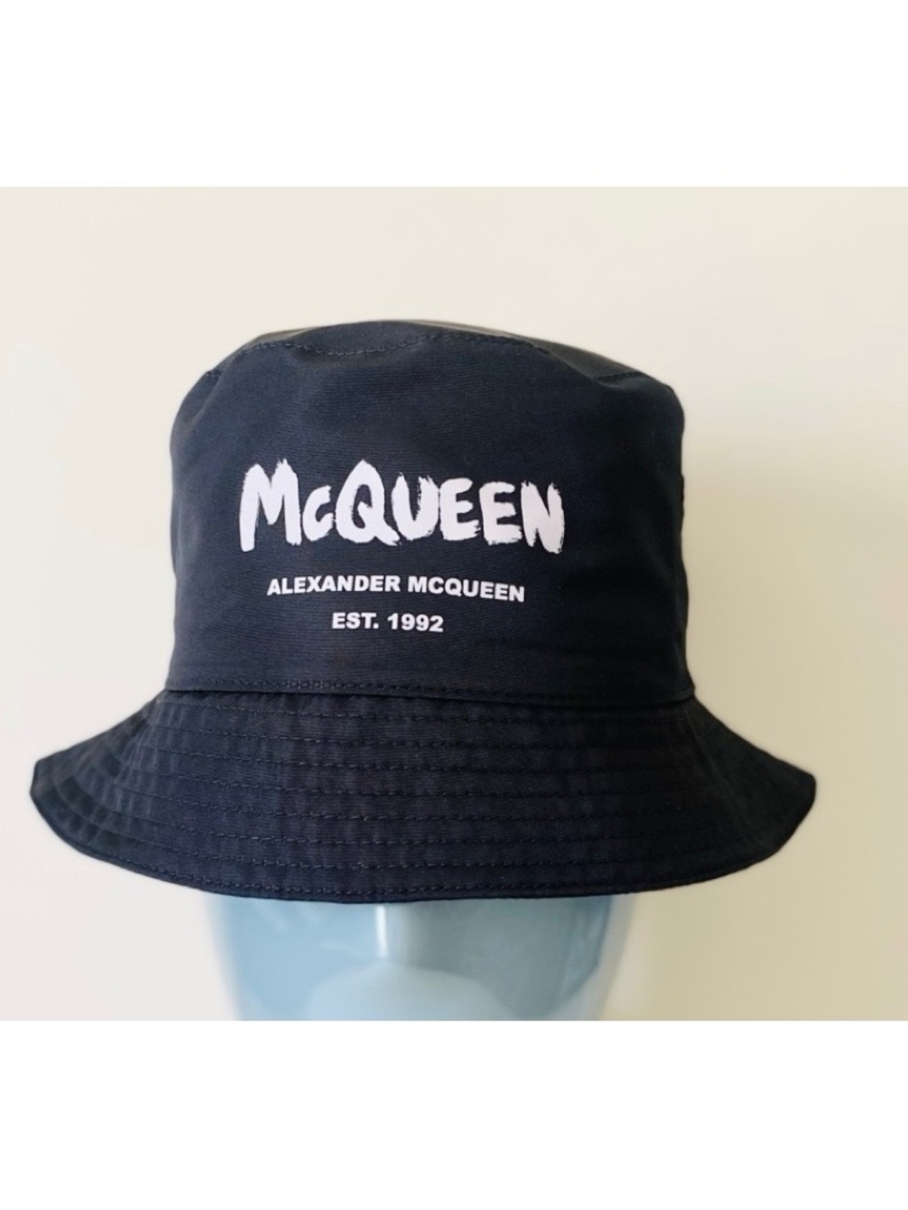 Alexander McQueen Mens McQueen Graffiti Logo Bucket Hat Black Size M 58cm NWT